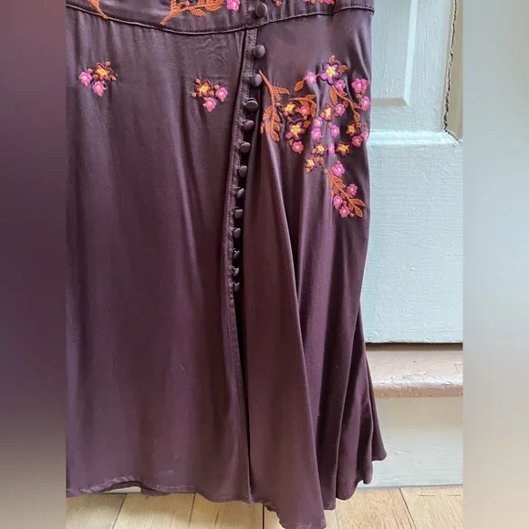 Free People Vintage Stardust Satin Plum Mini Dress with Embroidered Details - Picture 4 of 11